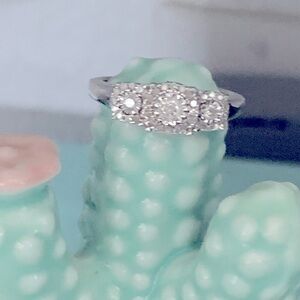 💍 New! 3 Stone Halo Diamond Silver Size 6 Ring 💎